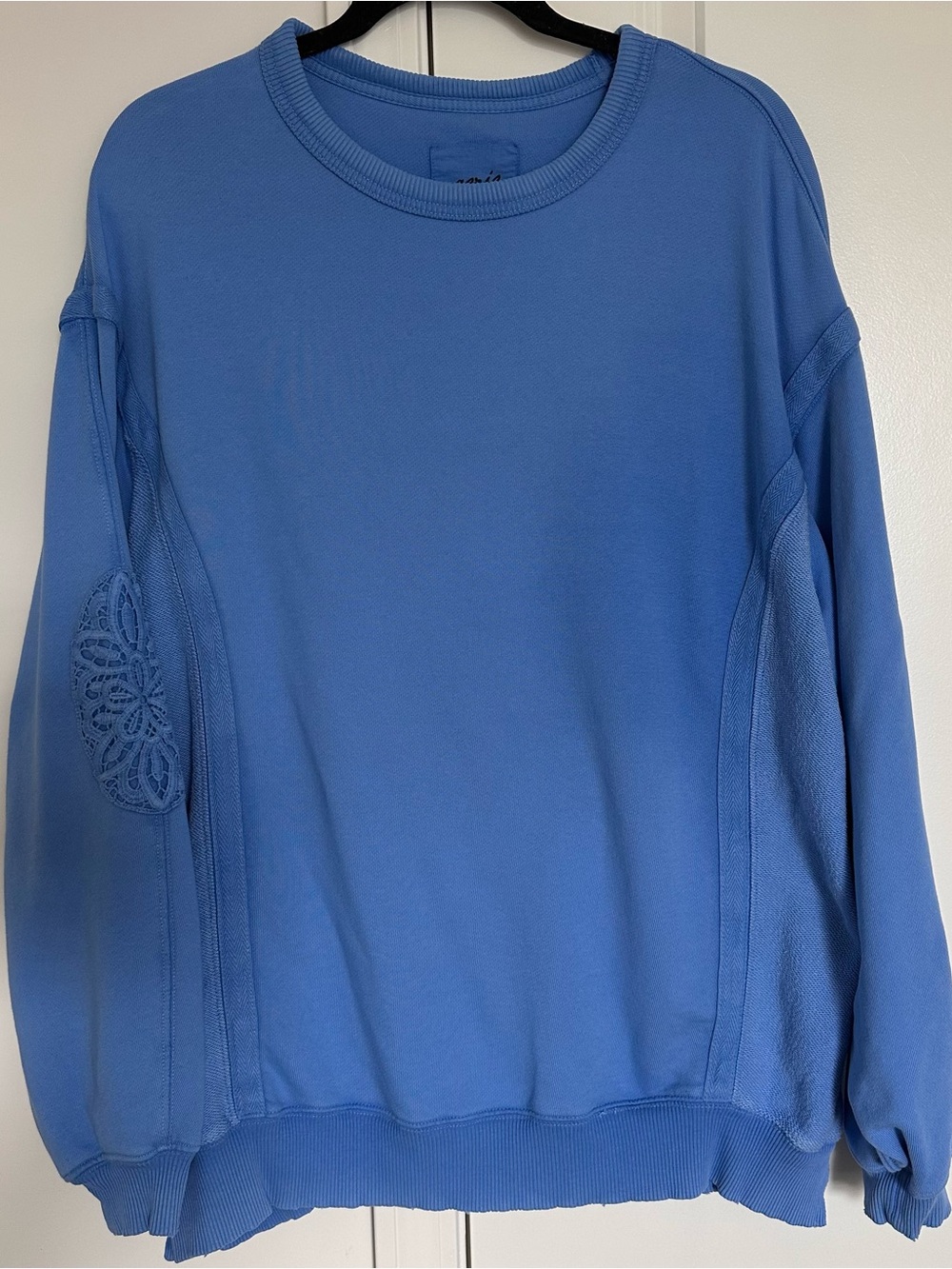 aerie Blue Crewneck Sweatshirt with Embroidered Elbow Patch